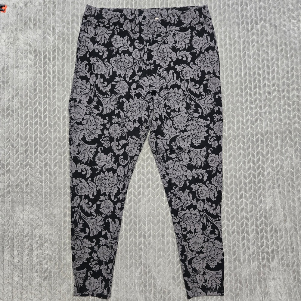 Soft Surroundings Black Gray Floral Acanthus Tummy Control Leggings Large Ponte